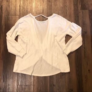 White waffle knit open-back top